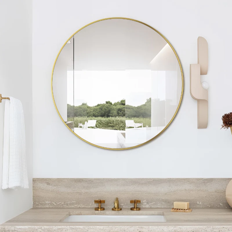 Round 600mm Brushed Gold Framed Mirror