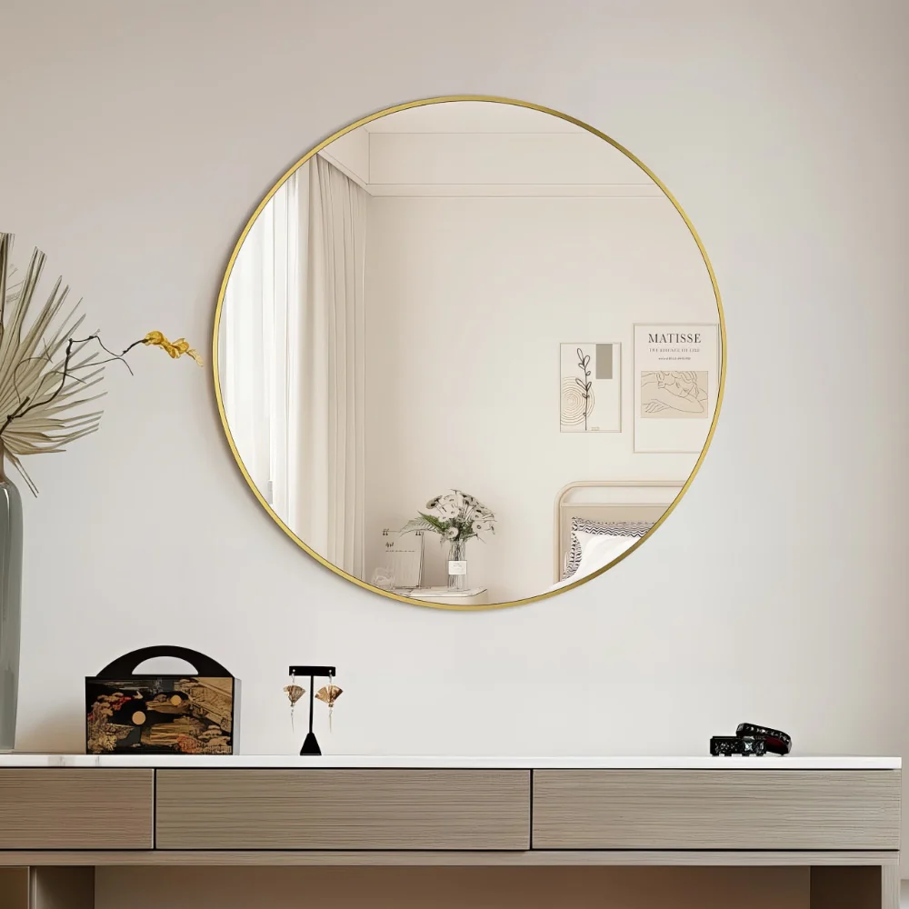 Round 600mm Brushed Gold Framed Mirror - Image 2