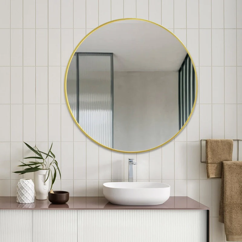 Round 600mm Brushed Gold Framed Mirror - Image 3