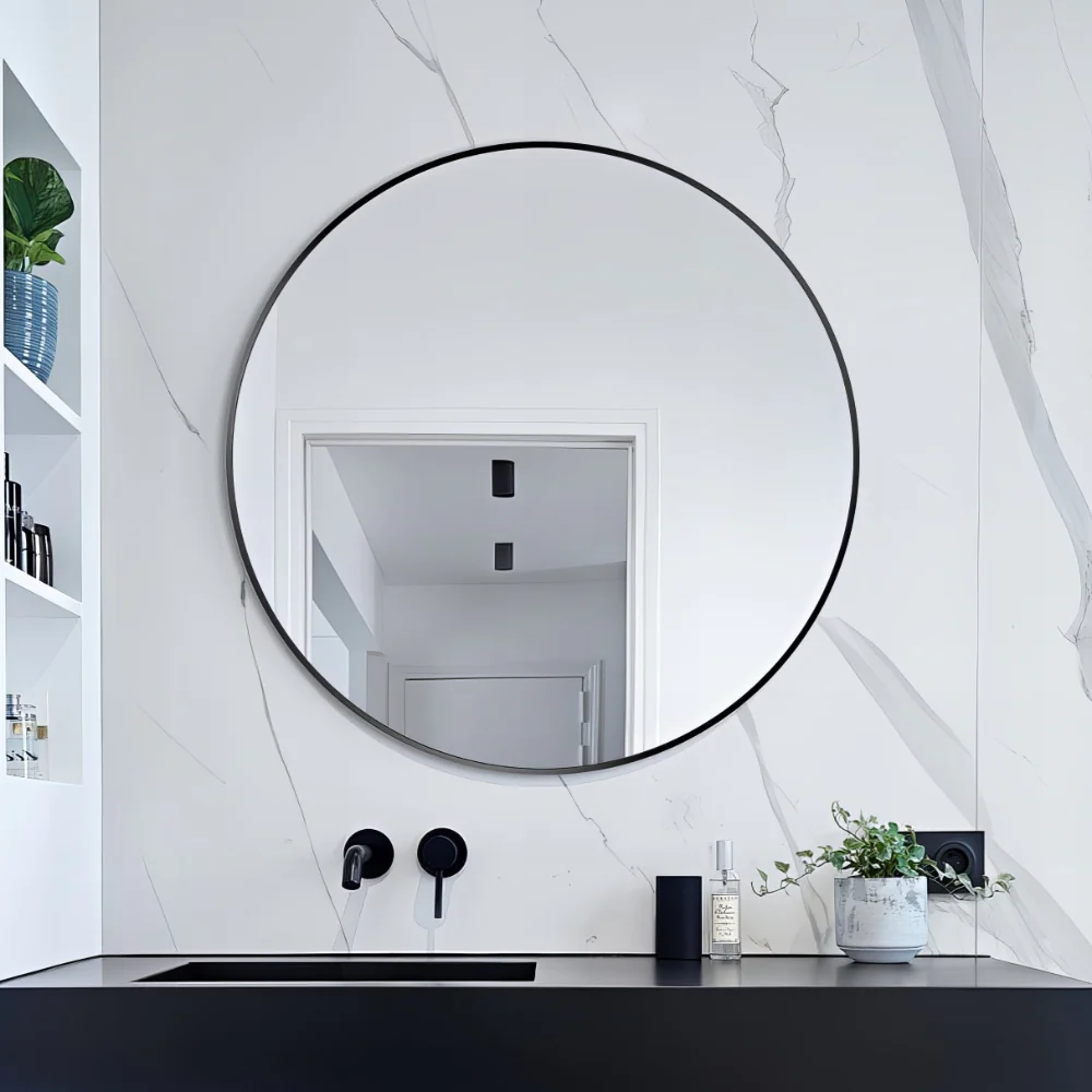Round 600mm Matte Black Framed Mirror