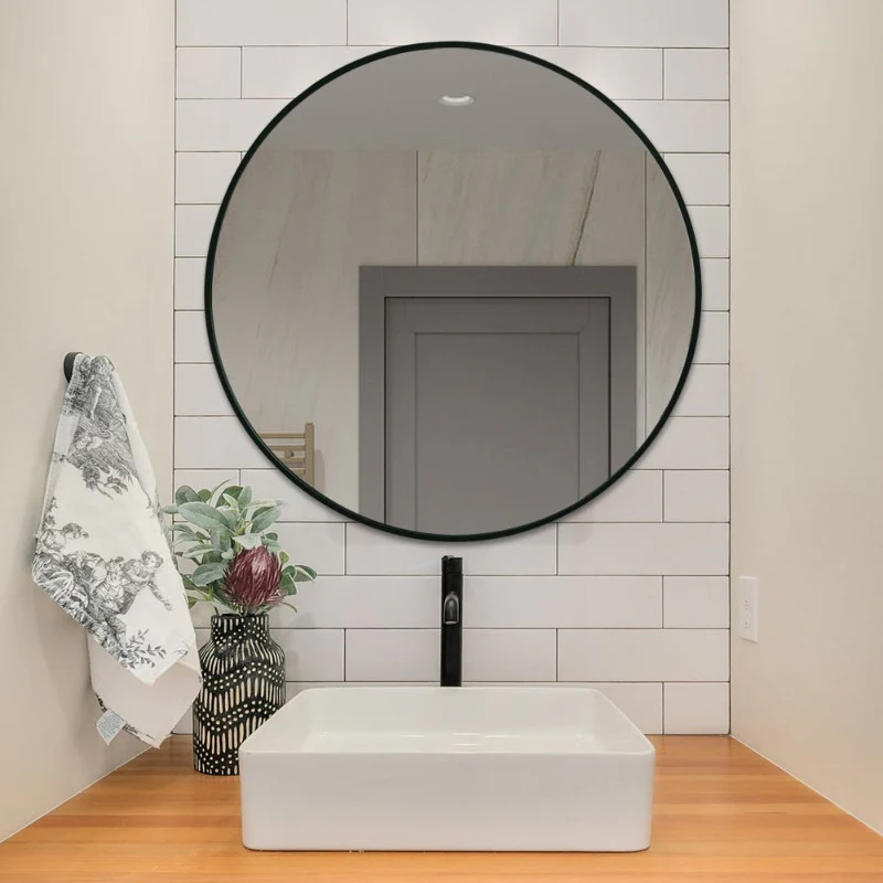Round 600mm Matte Black Framed Mirror - Image 3