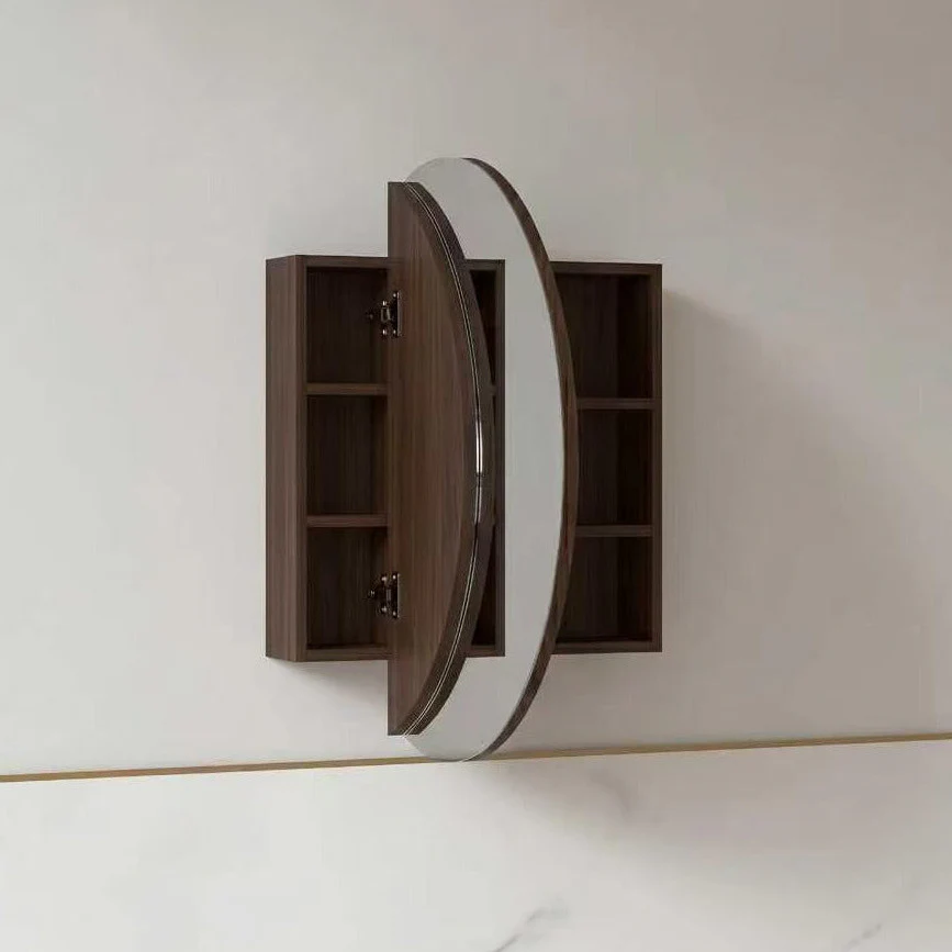 Round 800mm Alder Walnut Shaving Cabinet - Image 3