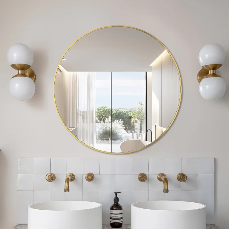 Round 800mm Brushed Gold Framed Mirror