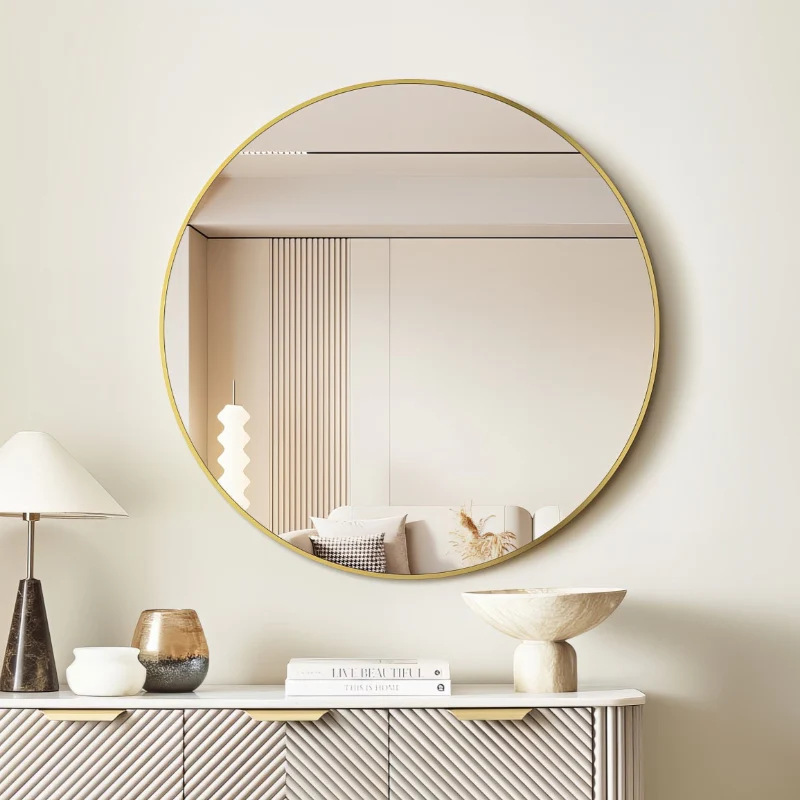 Round 800mm Brushed Gold Framed Mirror - Image 2