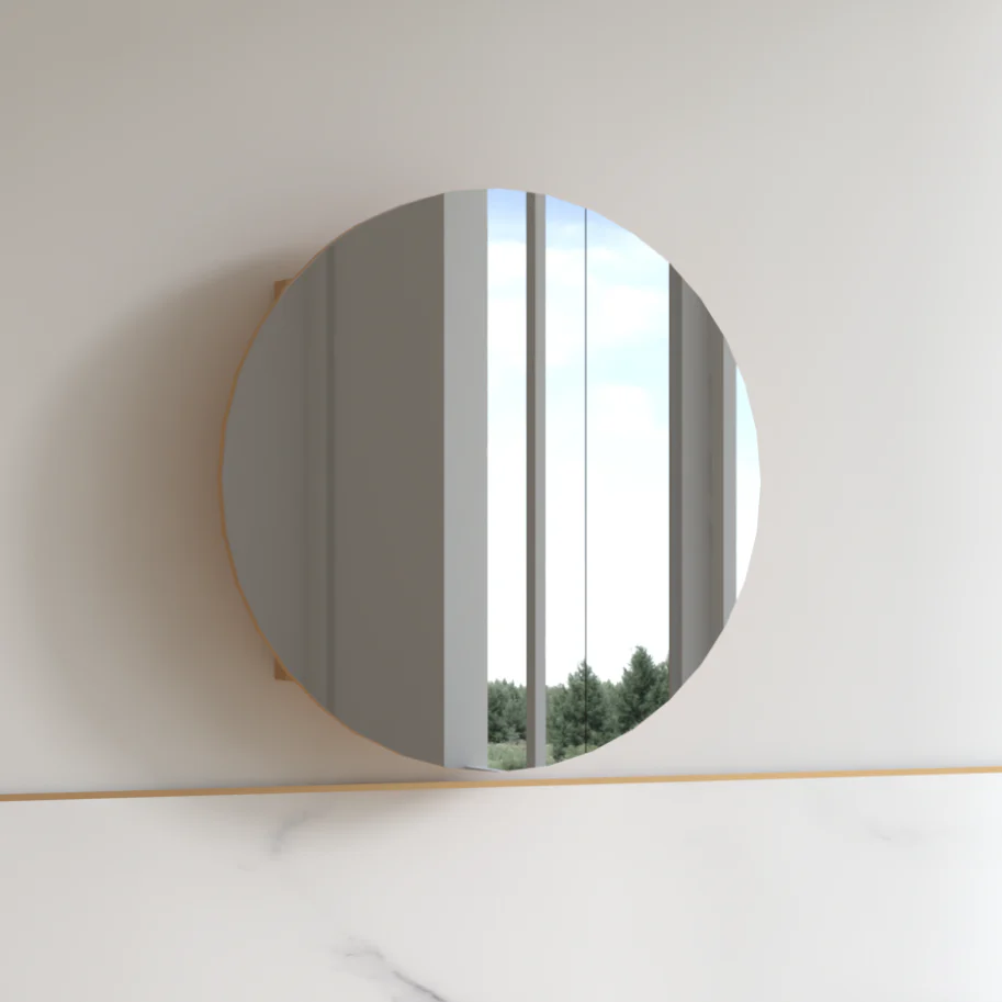 Round 800mm Light Walnut Shaving Cabinet