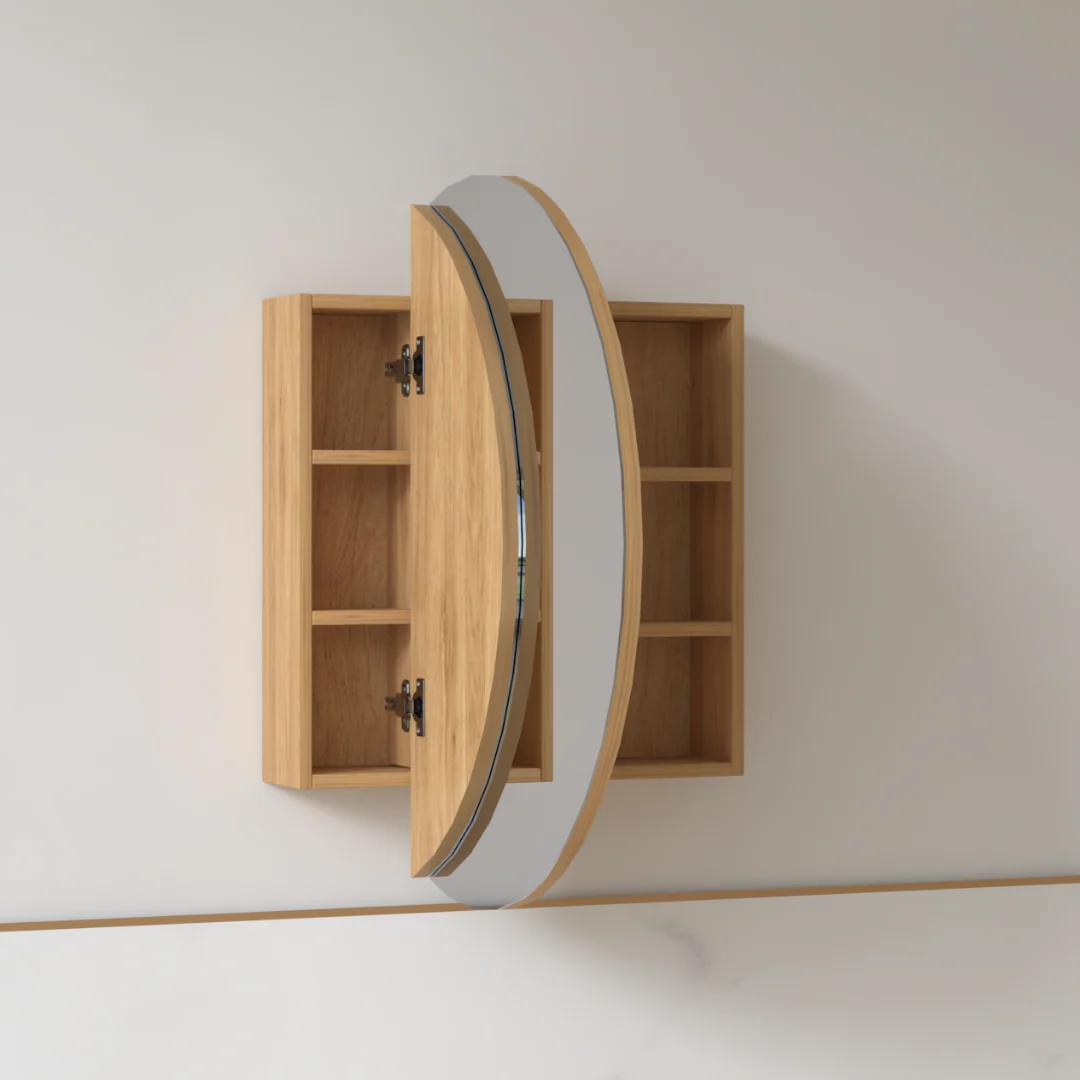 Round 800mm Light Walnut Shaving Cabinet - Image 2