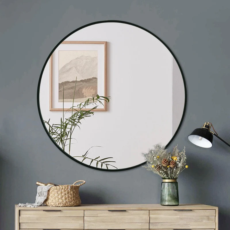 Round 800mm Matte Black Framed Mirror - Image 3