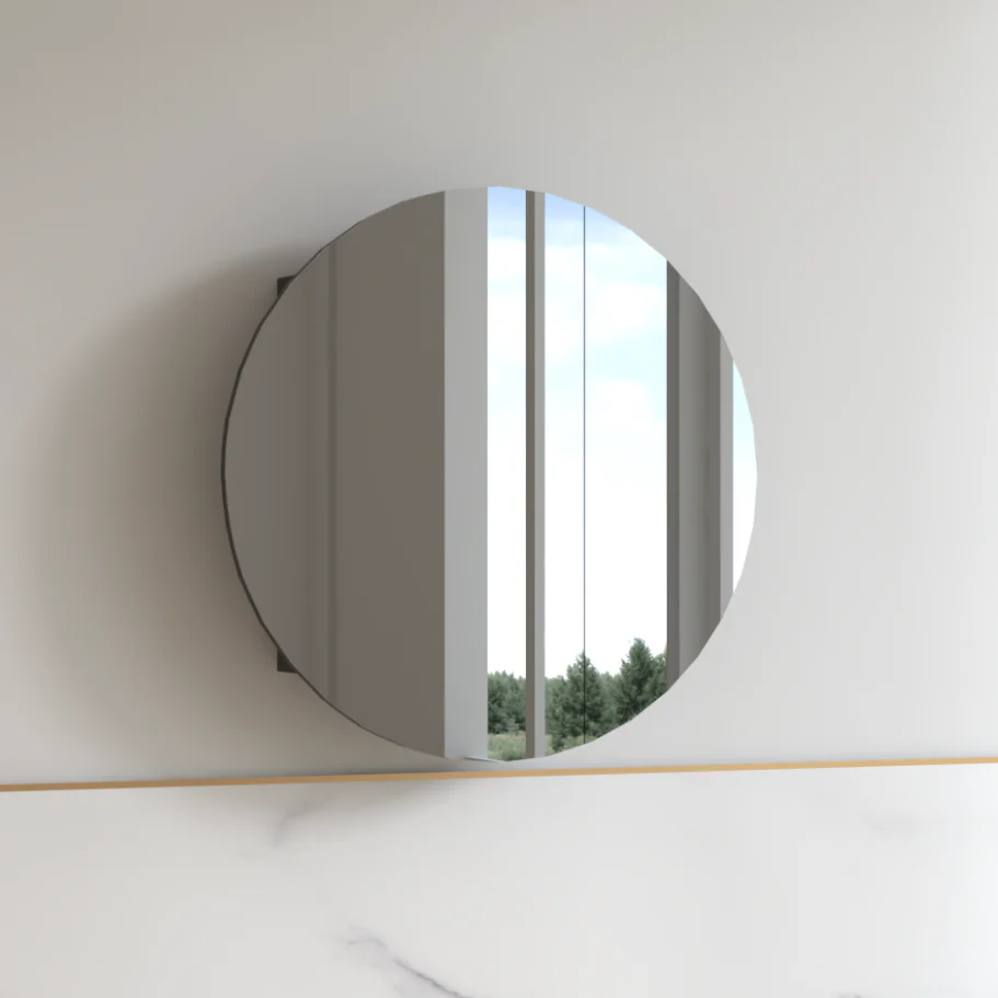 Round 800mm Matte Black Shaving Cabinet