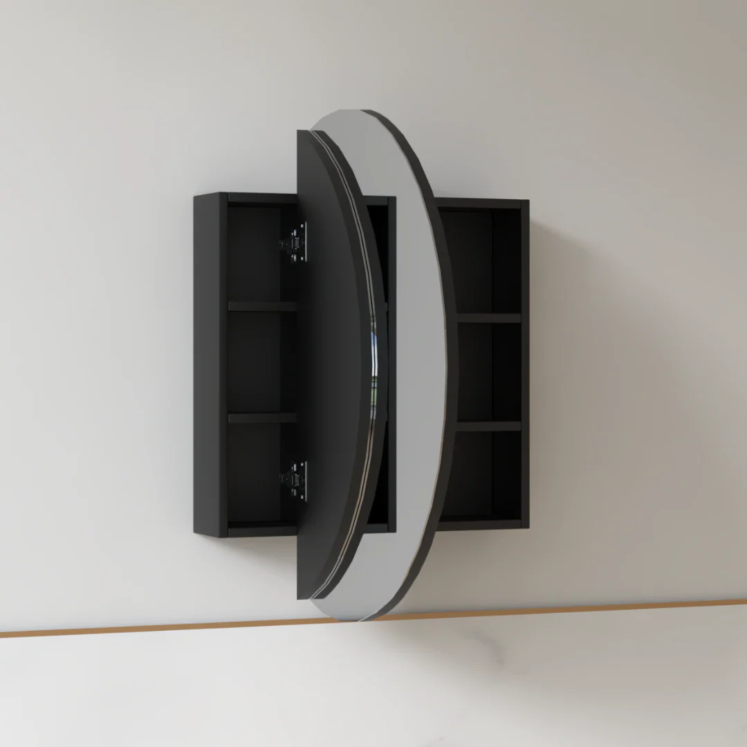 Round 800mm Matte Black Shaving Cabinet - Image 3