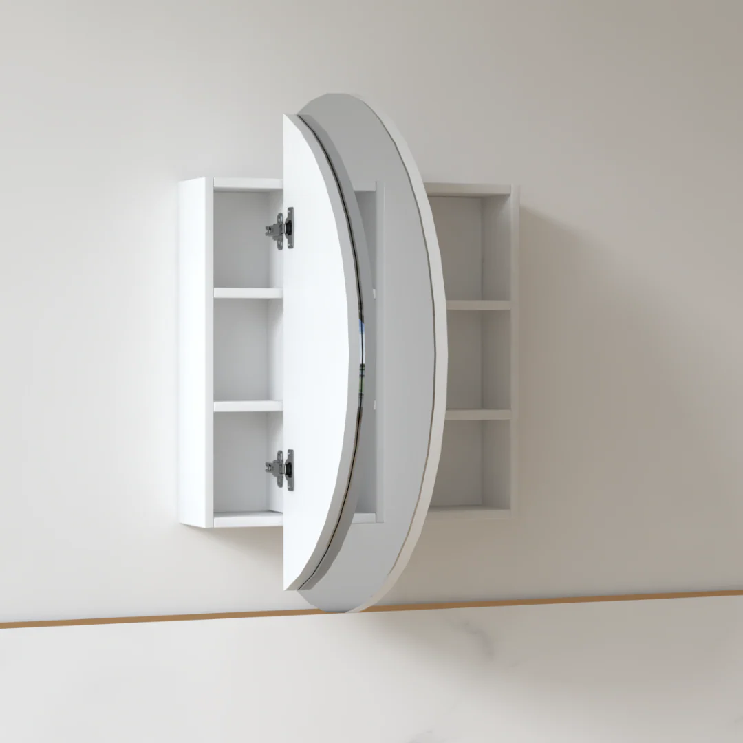 Round 800mm Matte White Shaving Cabinet - Image 3