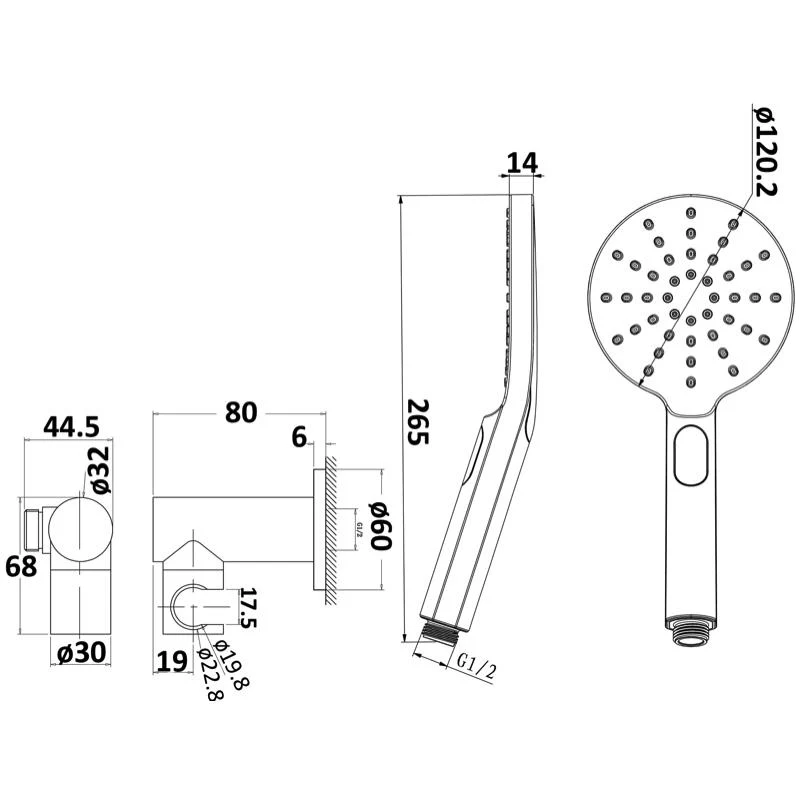 Round Matte Black Hand Held Shower Rail - Image 2