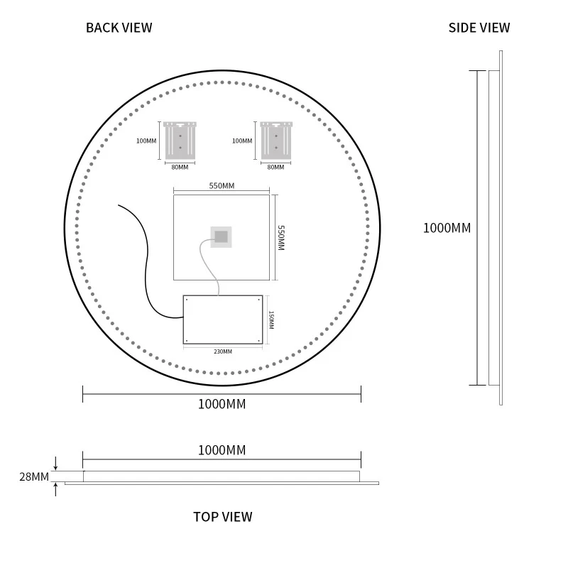 Round Touchless 1000mm LED Mirror - Three Light Temperatures - Image 7