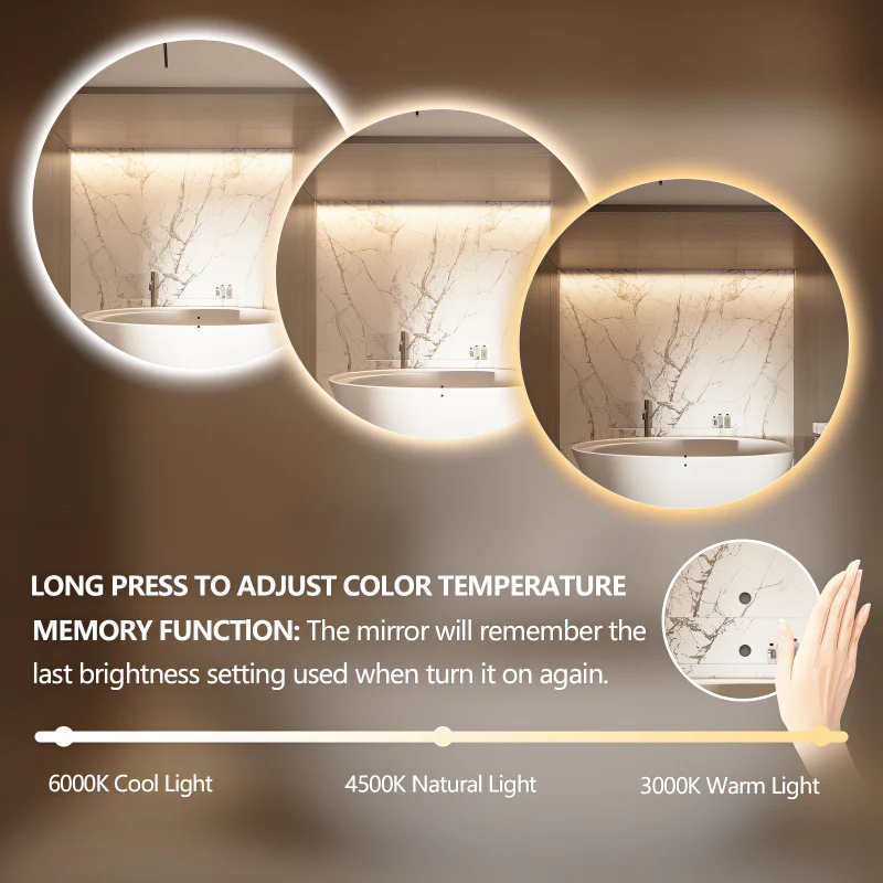 Round Touchless 1000mm LED Mirror - Three Light Temperatures - Image 8