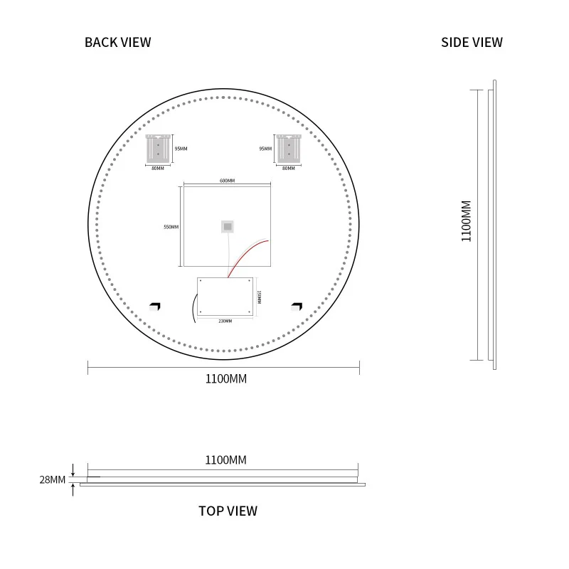 Round Touchless 1100mm LED Mirror - Three Light Temperatures - Image 6