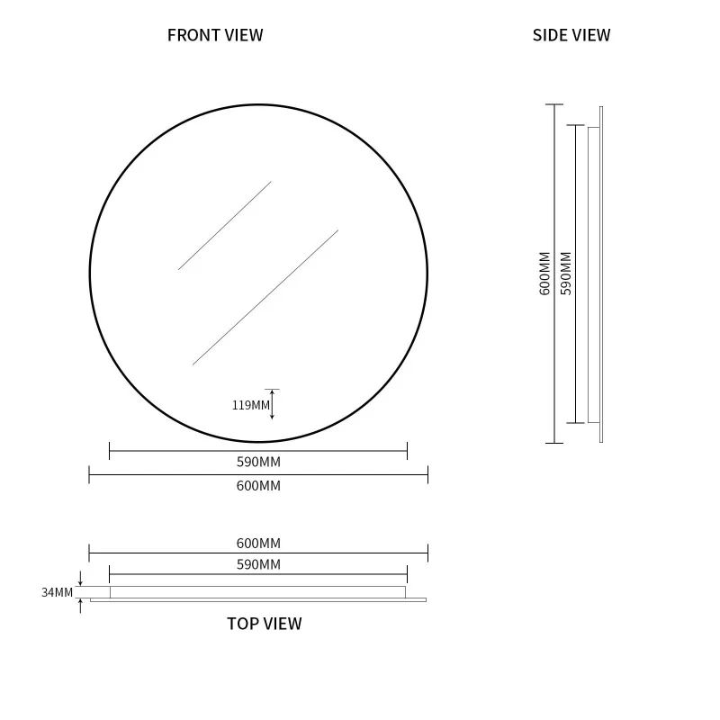 Round Touchless 600mm LED Mirror - Three Light Temperatures - Image 9