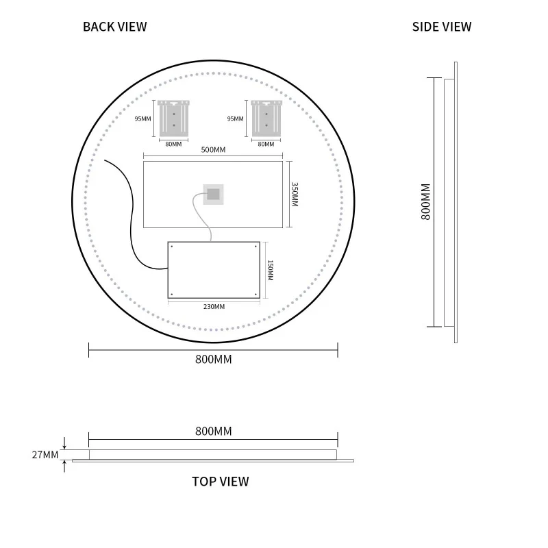 Round Touchless 800mm LED Mirror - Three Light Temperatures - Image 5