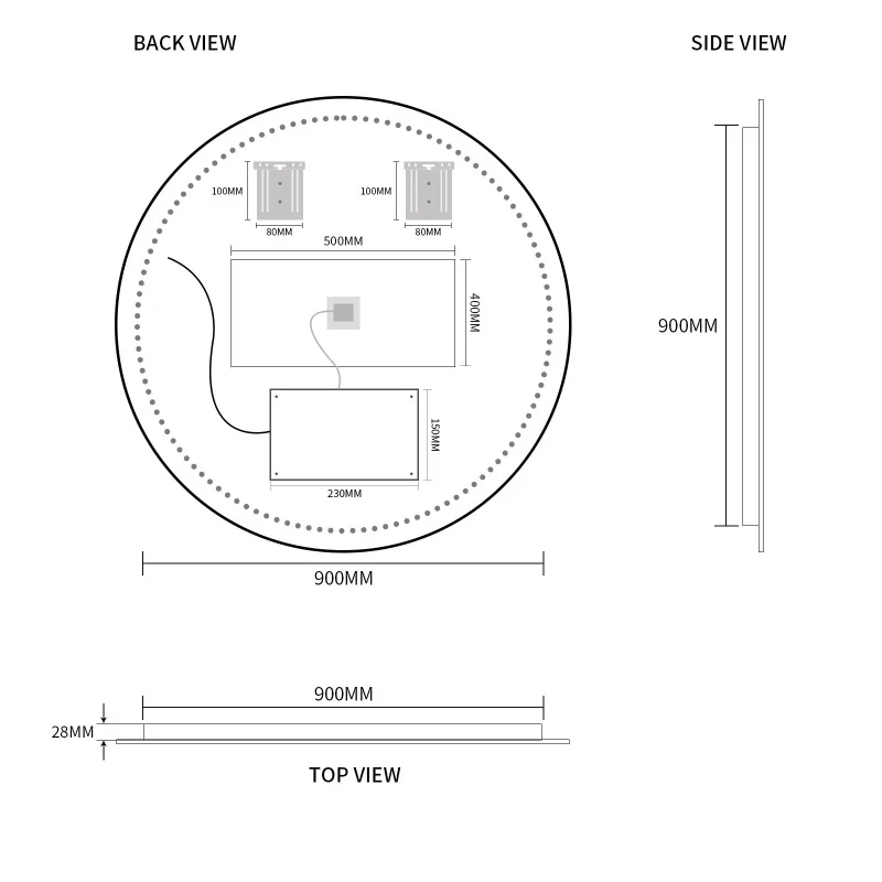 Round Touchless 900mm LED Mirror - Three Light Temperatures - Image 8