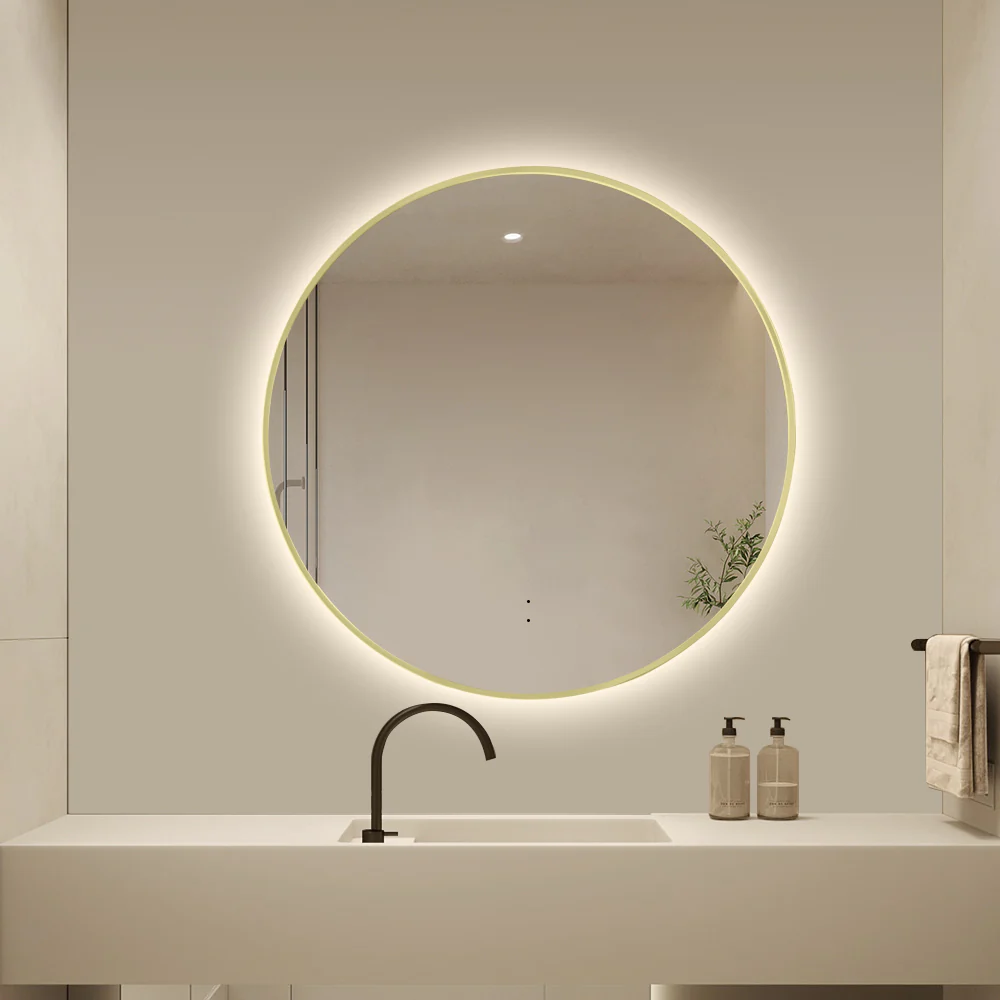 Round Touchless Back-Lit Brushed Gold 600mm LED Mirror - Three Light Temperatures