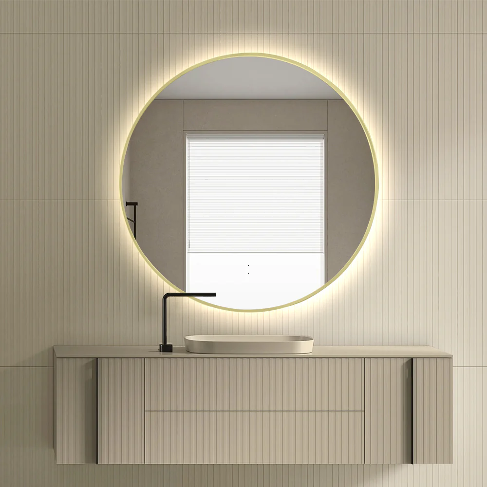 Round Touchless Back-Lit Brushed Gold 600mm LED Mirror - Three Light Temperatures - Image 3