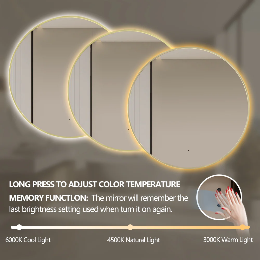 Round Touchless Back-Lit Brushed Gold 600mm LED Mirror - Three Light Temperatures - Image 4
