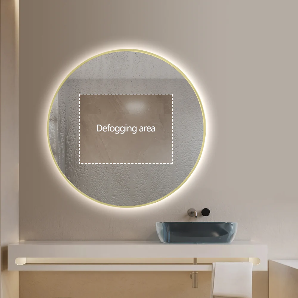 Round Touchless Back-Lit Brushed Gold 600mm LED Mirror - Three Light Temperatures - Image 5