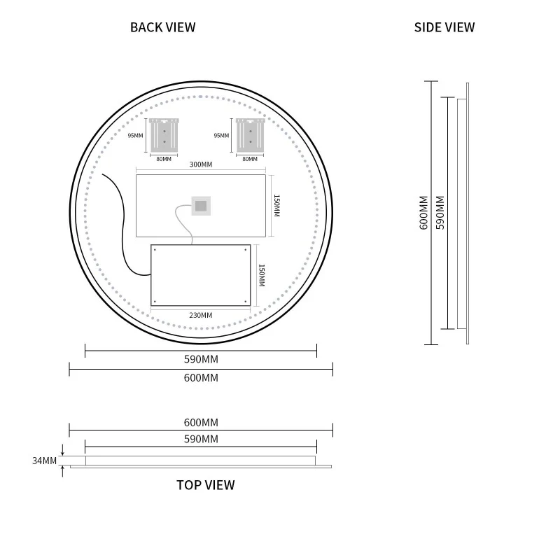 Round Touchless Back-Lit Matte Black 600mm LED Mirror - Three Light Temperatures - Image 6
