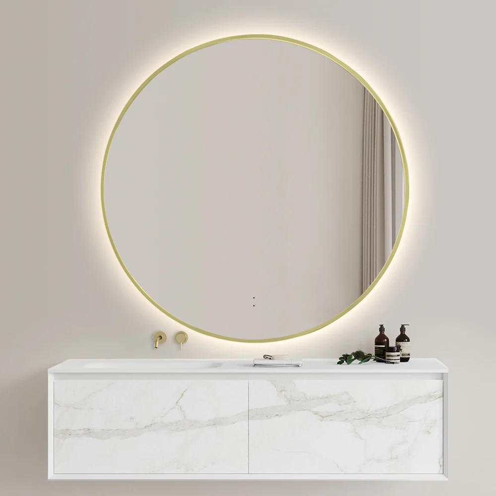 Round Touchless Back-Lit Brushed Gold 800mm LED Mirror - Three Light Temperatures - Image 2