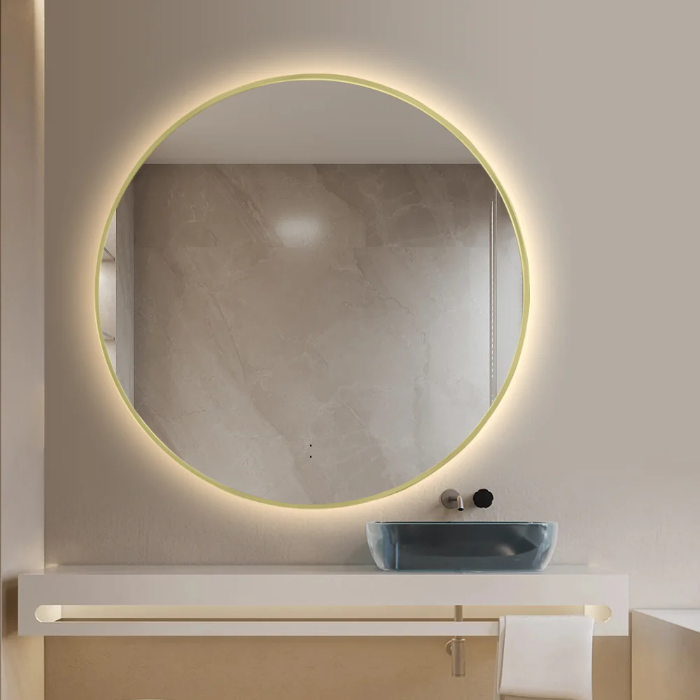 Round Touchless Back-Lit Brushed Gold 800mm LED Mirror - Three Light Temperatures - Image 3