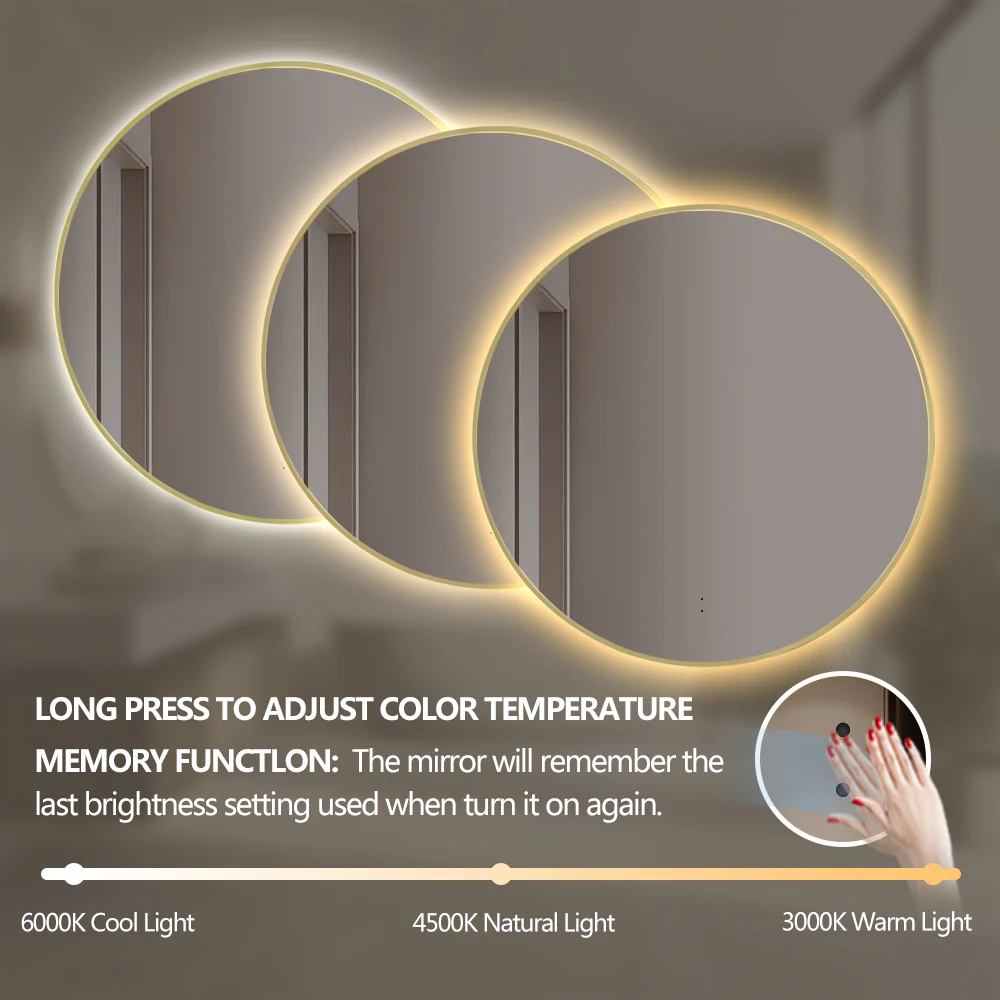 Round Touchless Back-Lit Brushed Gold 800mm LED Mirror - Three Light Temperatures - Image 4