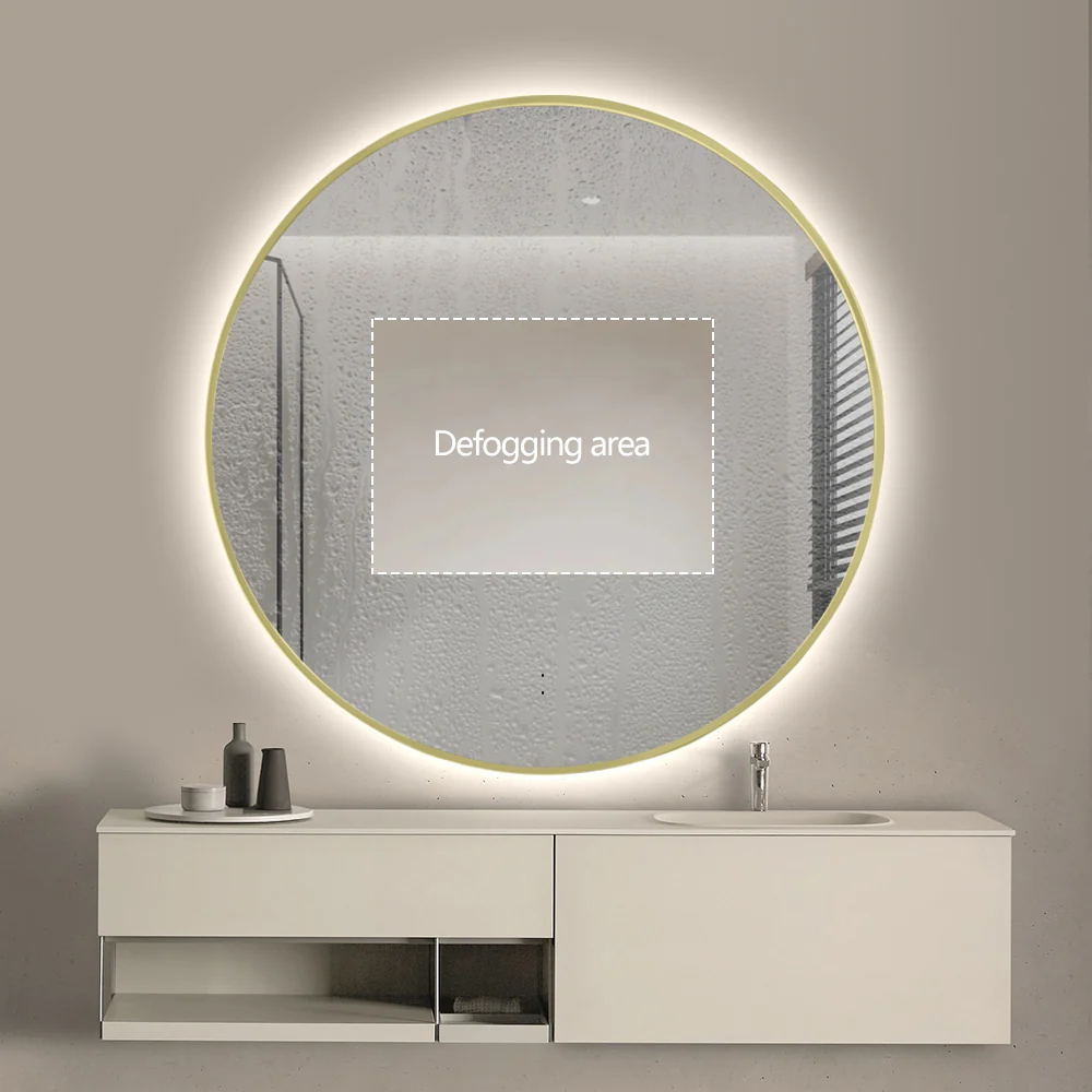 Round Touchless Back-Lit Brushed Gold 800mm LED Mirror - Three Light Temperatures - Image 5