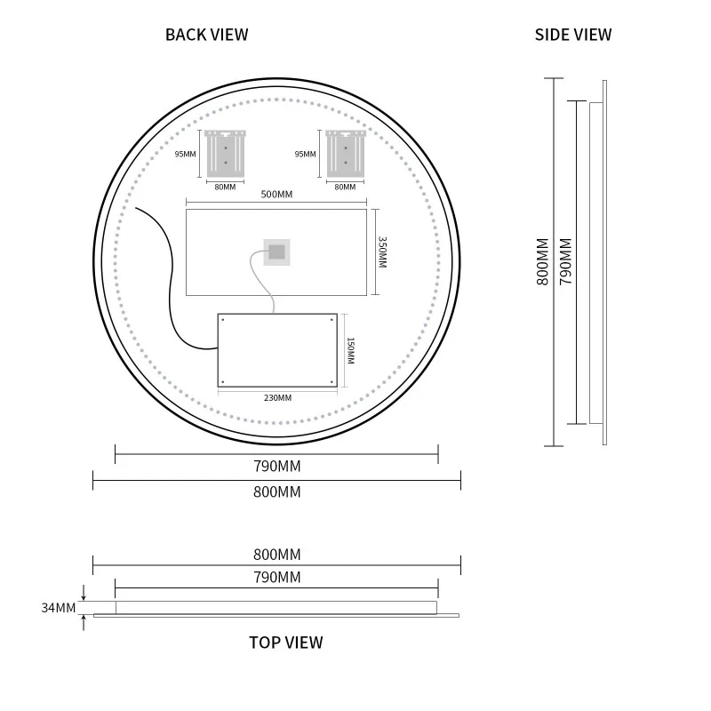 Round Touchless Back-Lit Brushed Gold 800mm LED Mirror - Three Light Temperatures - Image 6