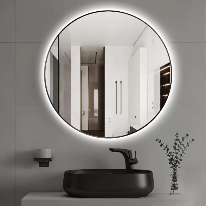 Round Touchless Back-Lit Matte Black 600mm LED Mirror - Three Light Temperatures