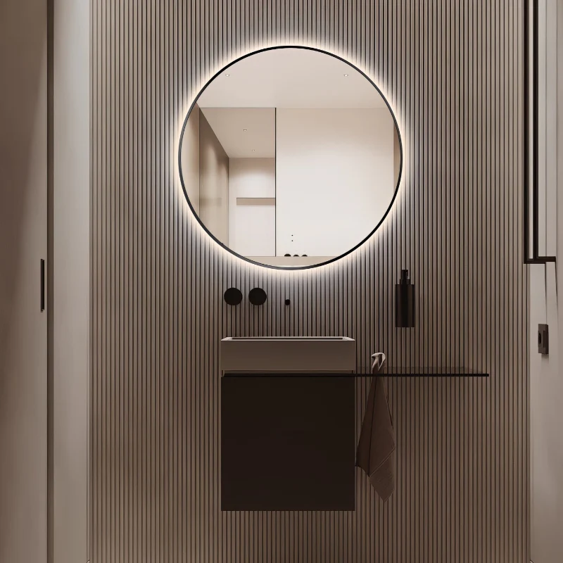 Round Touchless Back-Lit Matte Black 600mm LED Mirror - Three Light Temperatures - Image 2