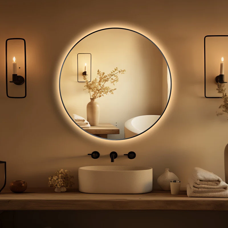 Round Touchless Back-Lit Matte Black 600mm LED Mirror - Three Light Temperatures - Image 3