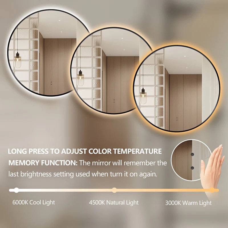 Round Touchless Back-Lit Matte Black 600mm LED Mirror - Three Light Temperatures - Image 8