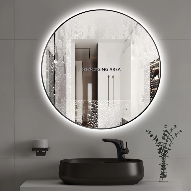 Round Touchless Back-Lit Matte Black 600mm LED Mirror - Three Light Temperatures - Image 9