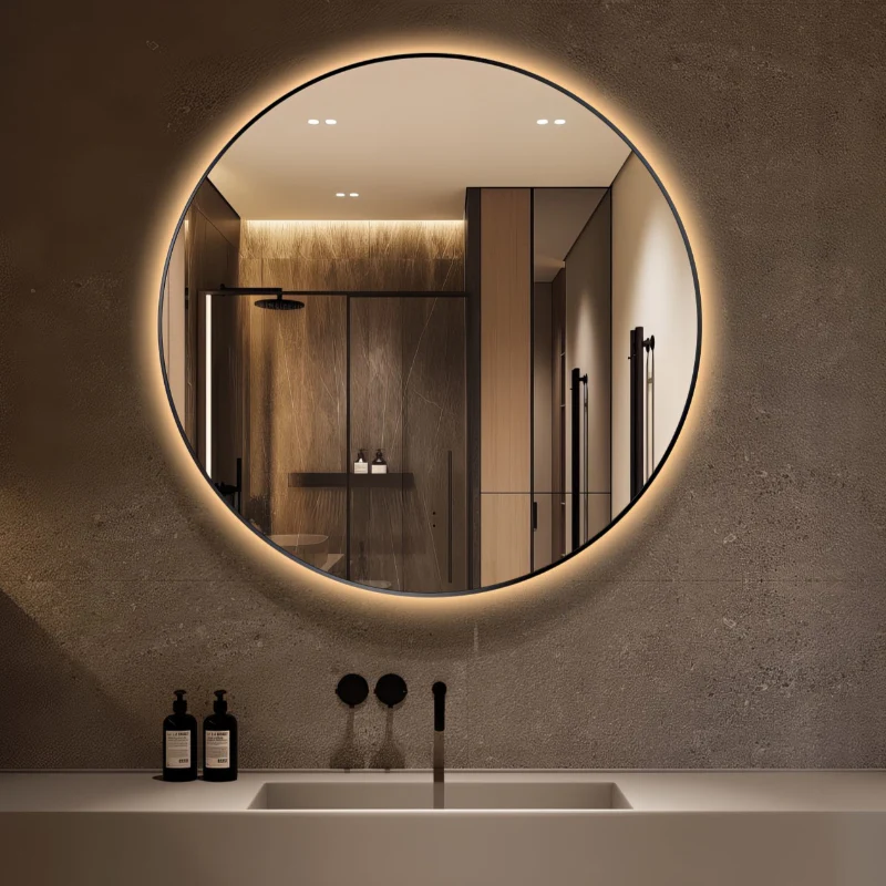 Round Touchless Back-Lit Matte Black 800mm LED Mirror - Three Light Temperatures
