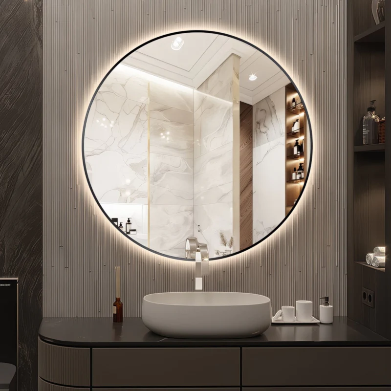 Round Touchless Back-Lit Matte Black 800mm LED Mirror - Three Light Temperatures - Image 2