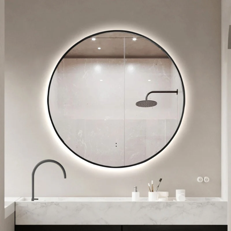 Round Touchless Back-Lit Matte Black 800mm LED Mirror - Three Light Temperatures - Image 3