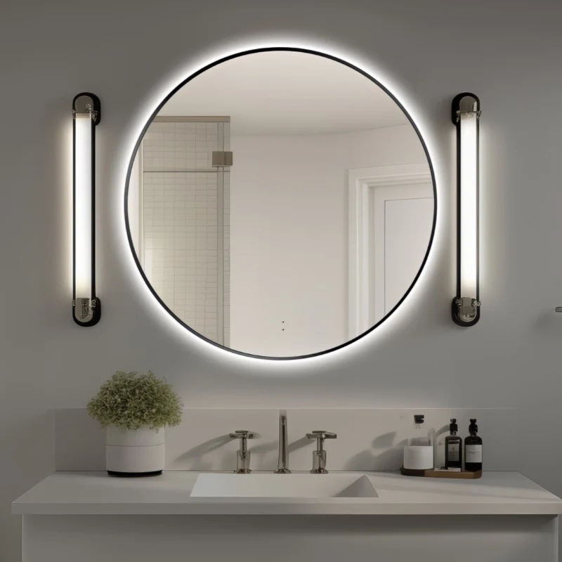 Round Touchless Back-Lit Matte Black 800mm LED Mirror - Three Light Temperatures - Image 4