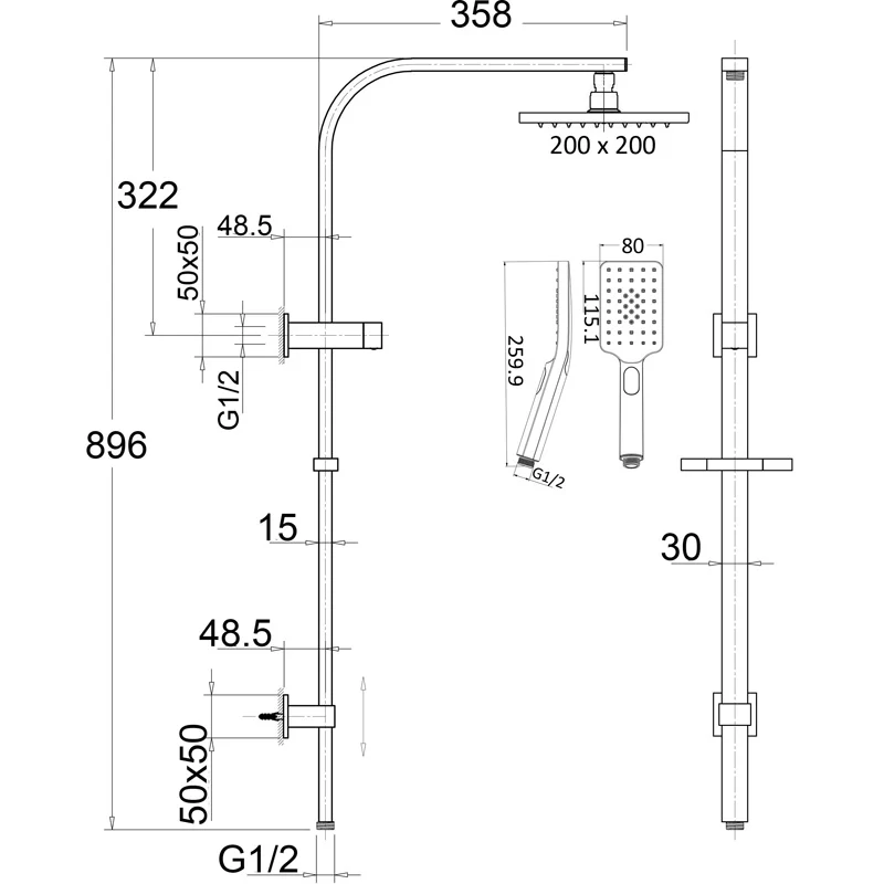 Ruki Gun Metal Multifunction Shower Rail - Image 2