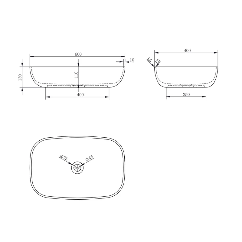 Sava 600mm Solid Surface Stone Above Counter Basin - Image 3
