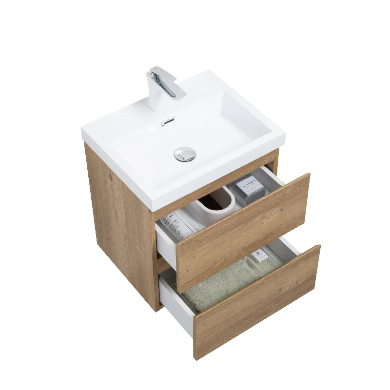 Sella 500mm Ensuite Natural Oak Wall Hung Vanity - Image 3