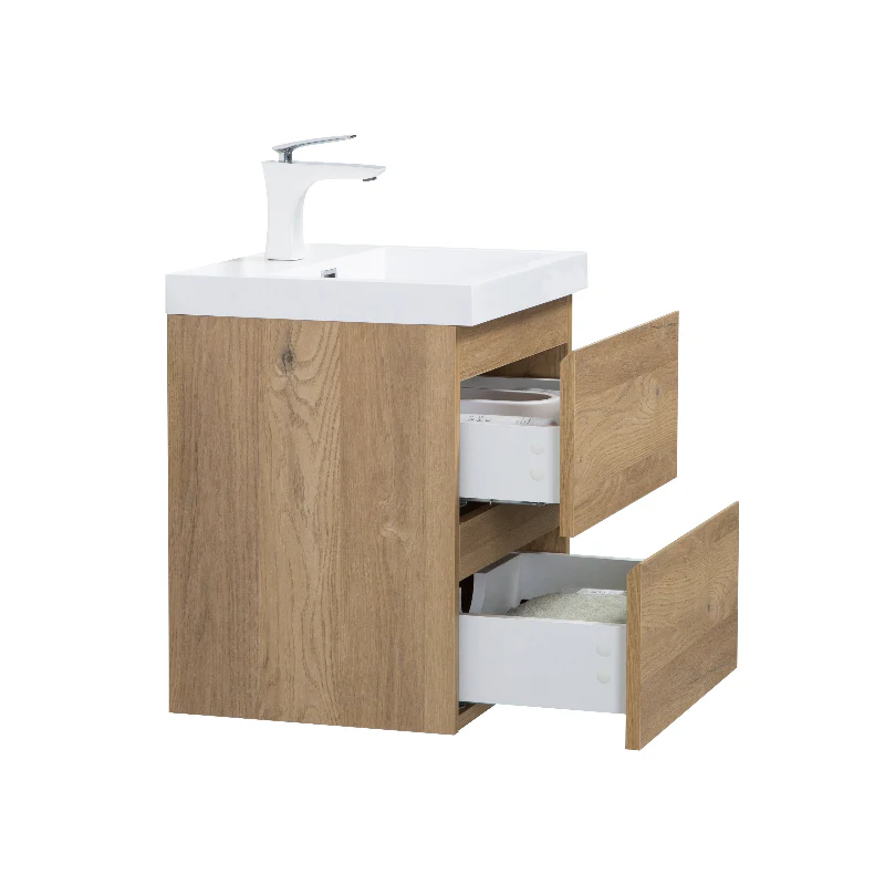 Sella 500mm Ensuite Natural Oak Wall Hung Vanity - Image 4