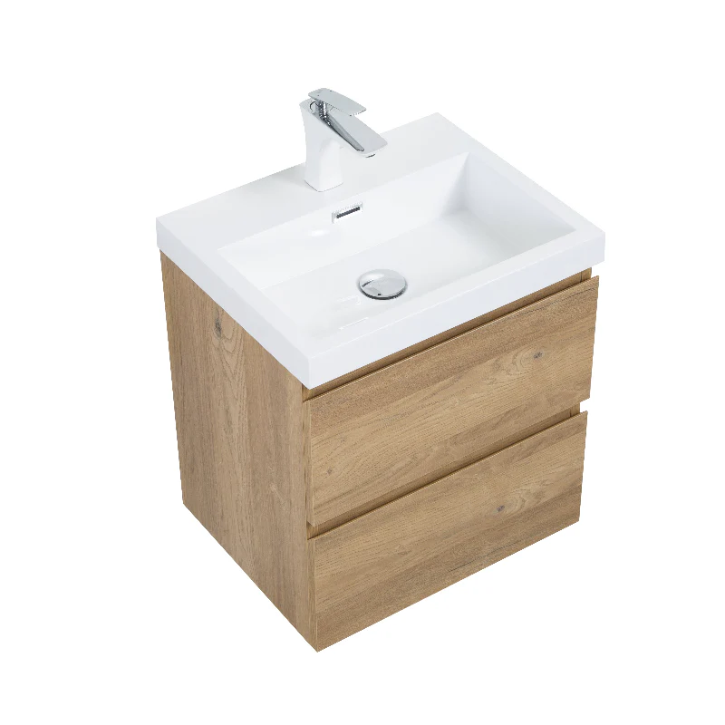 Sella 500mm Ensuite Natural Oak Wall Hung Vanity - Image 5