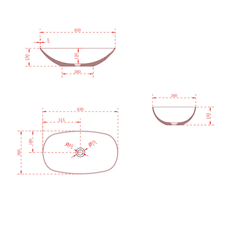 Serra 630mm Solid Surface Stone Oval Above Counter Basin - Image 3