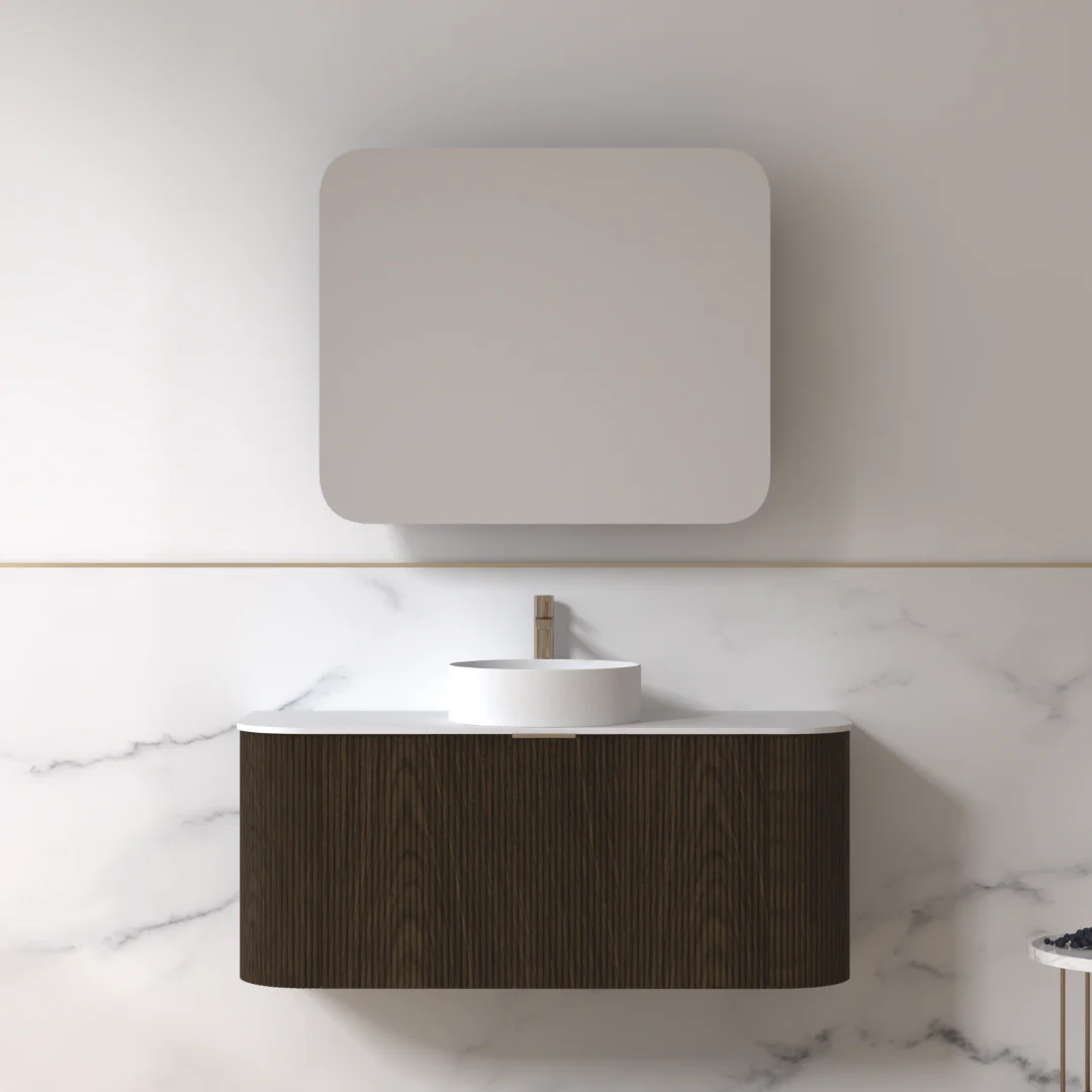 Siena 1200 Curved Fluted Black Walnut Wall Hung Vanity