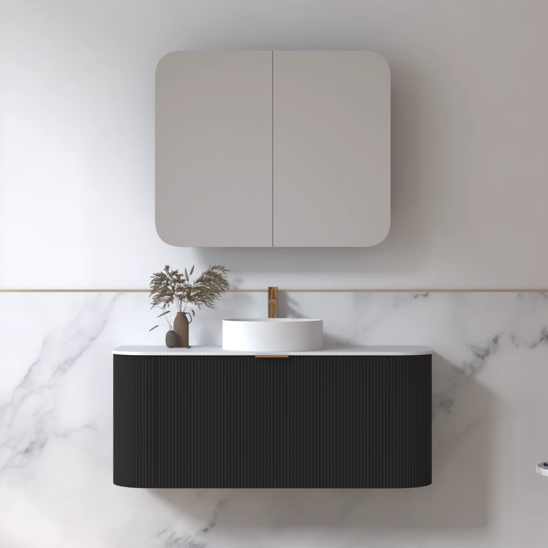Siena 1200 Curved Fluted Matte Black Wall Hung Vanity