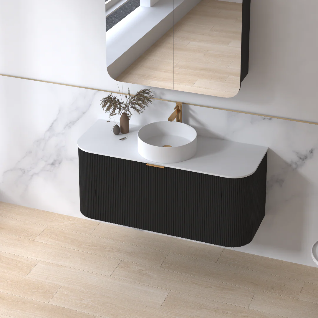 Siena 1200 Curved Fluted Matte Black Wall Hung Vanity - Image 3