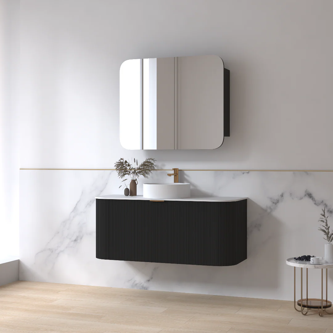 Siena 1200 Curved Fluted Matte Black Wall Hung Vanity - Image 4